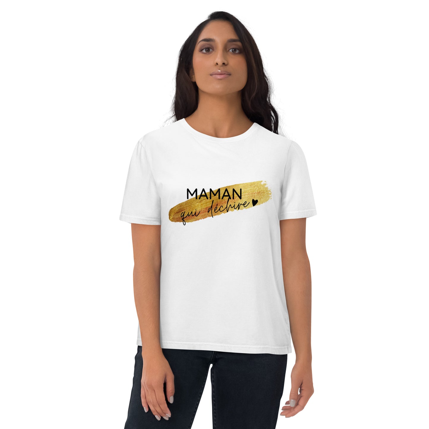T-shirt blanc en coton biologique Maman qui déchire