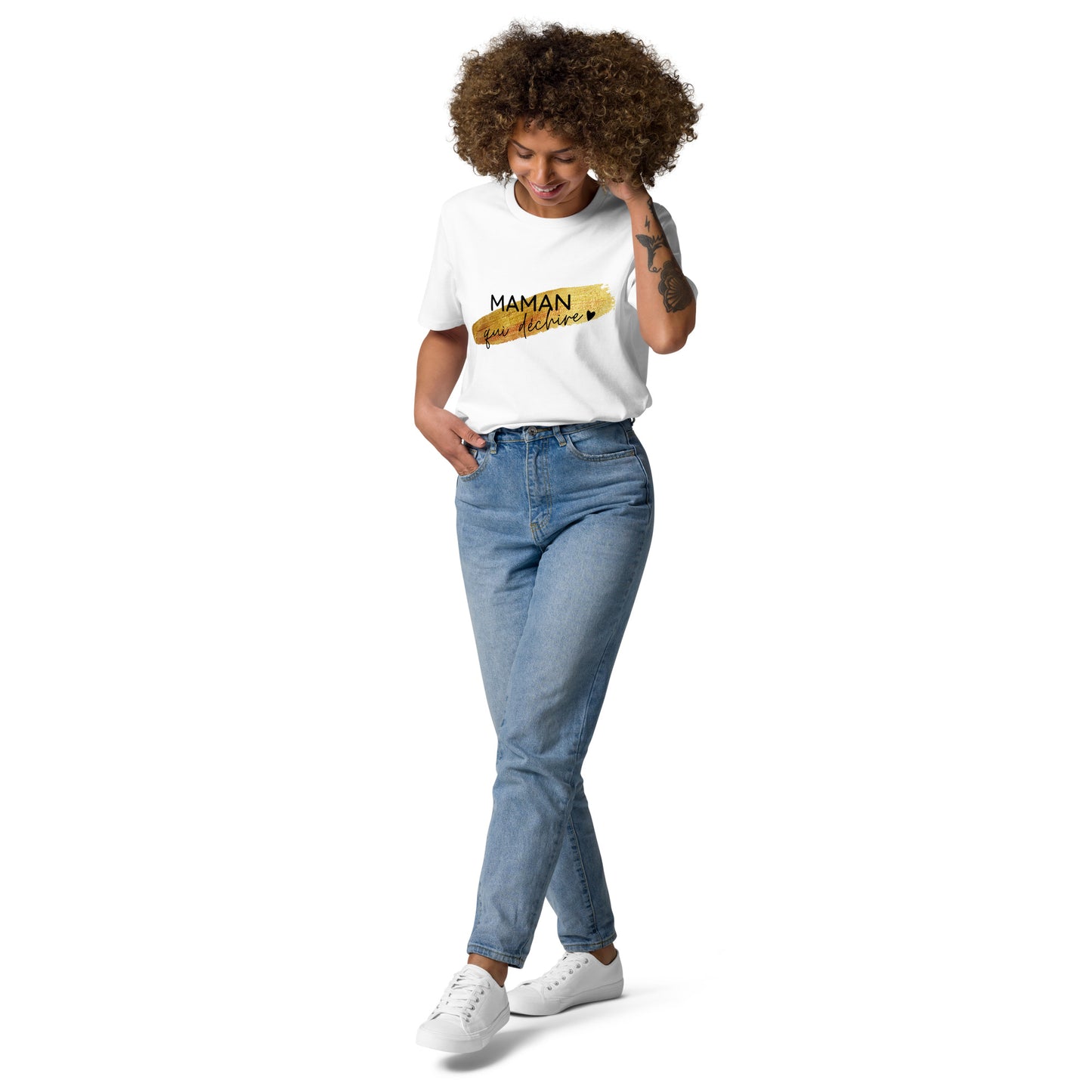 T-shirt blanc en coton biologique Maman qui déchire