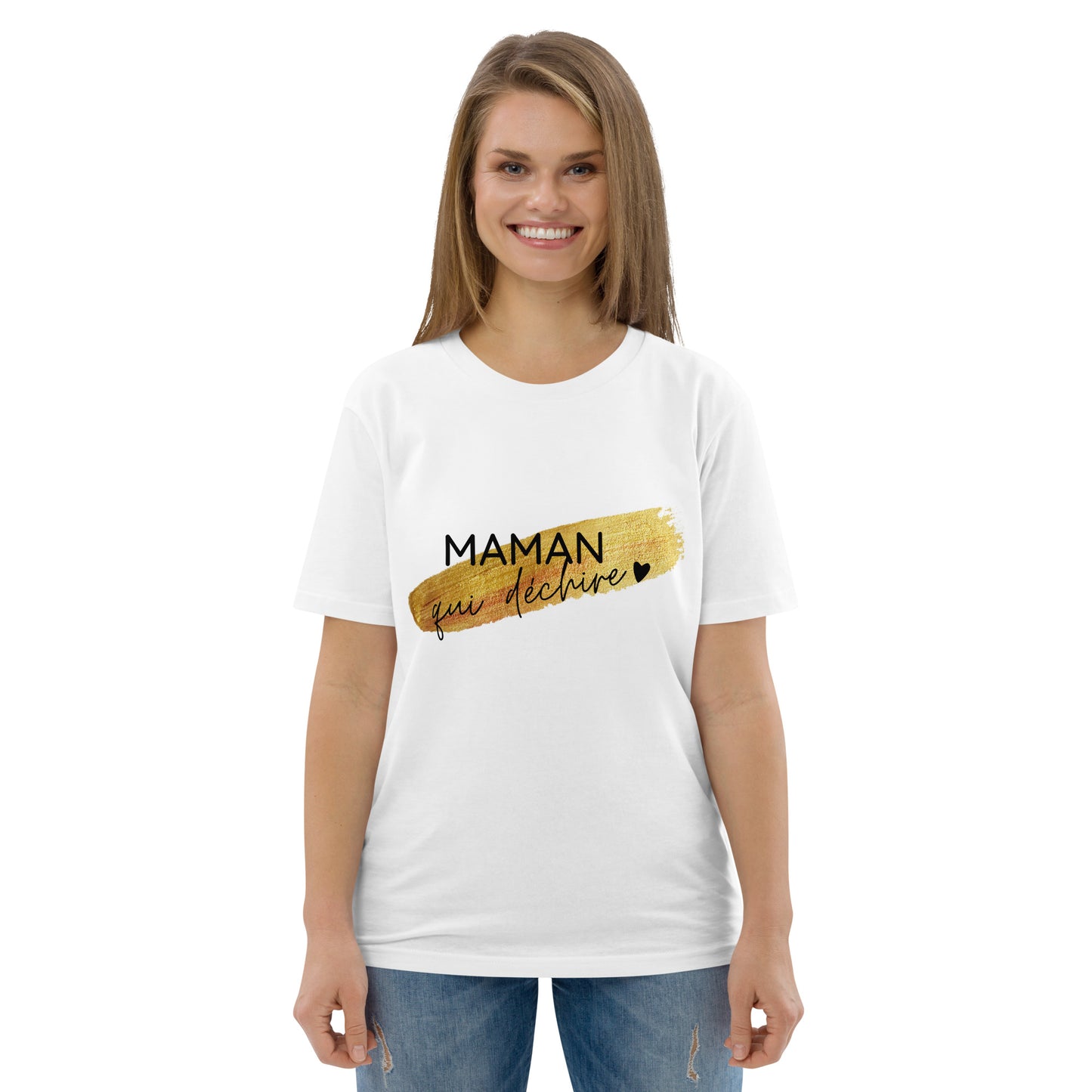 T-shirt blanc en coton biologique Maman qui déchire